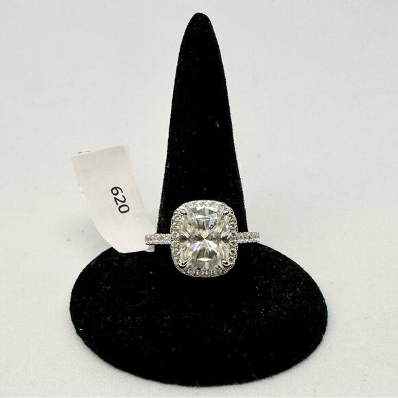 Ring Jewelry - Cushion Cut Moissanite Ring Brilliant 4 Ct Halo GRA Certified 18K 925 Silver